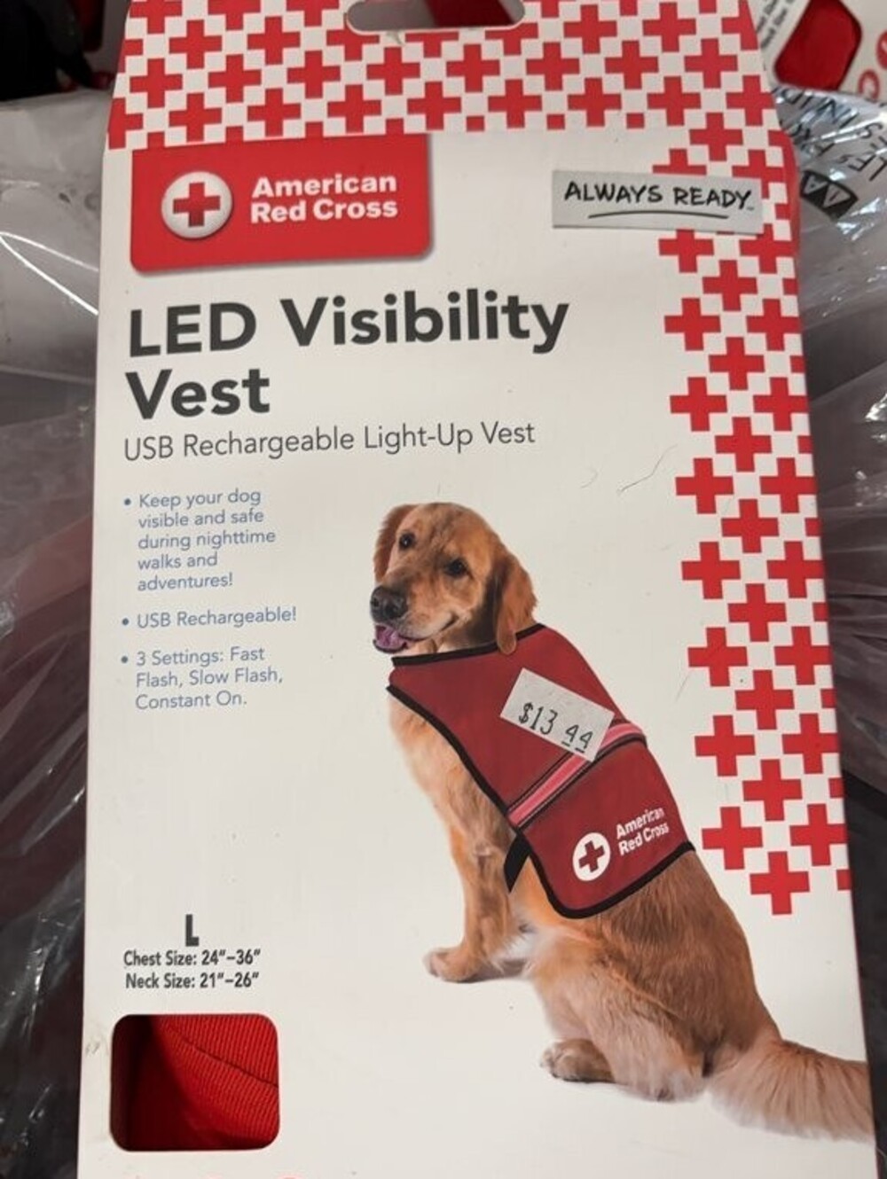 Large Dog Vest- American Red Cross LED Visibility Vest for Dogs